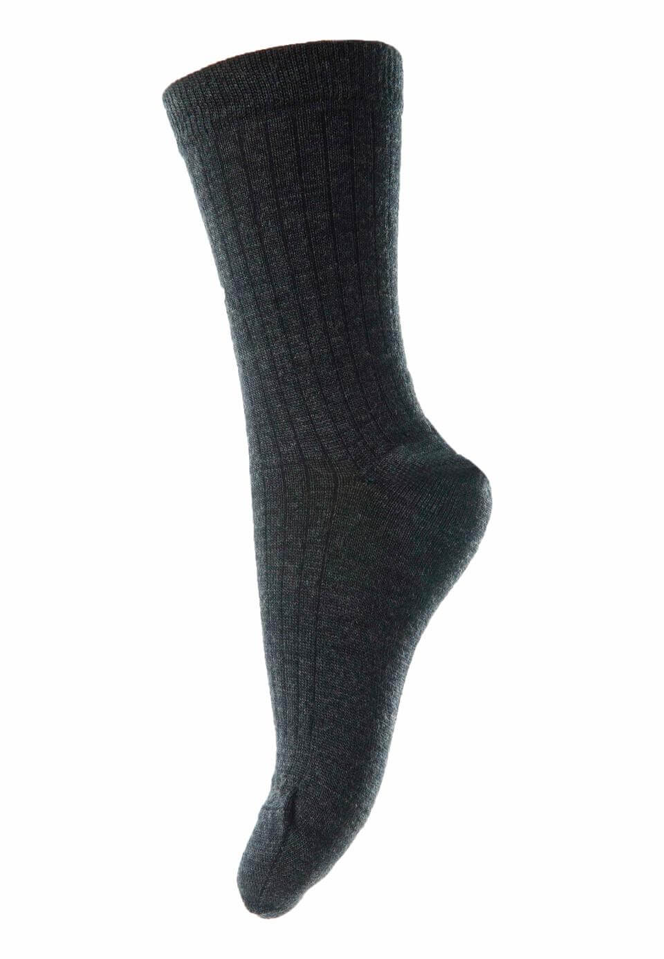 Wollrippsocken aus Merinowolle  40-42  dark grey melange 