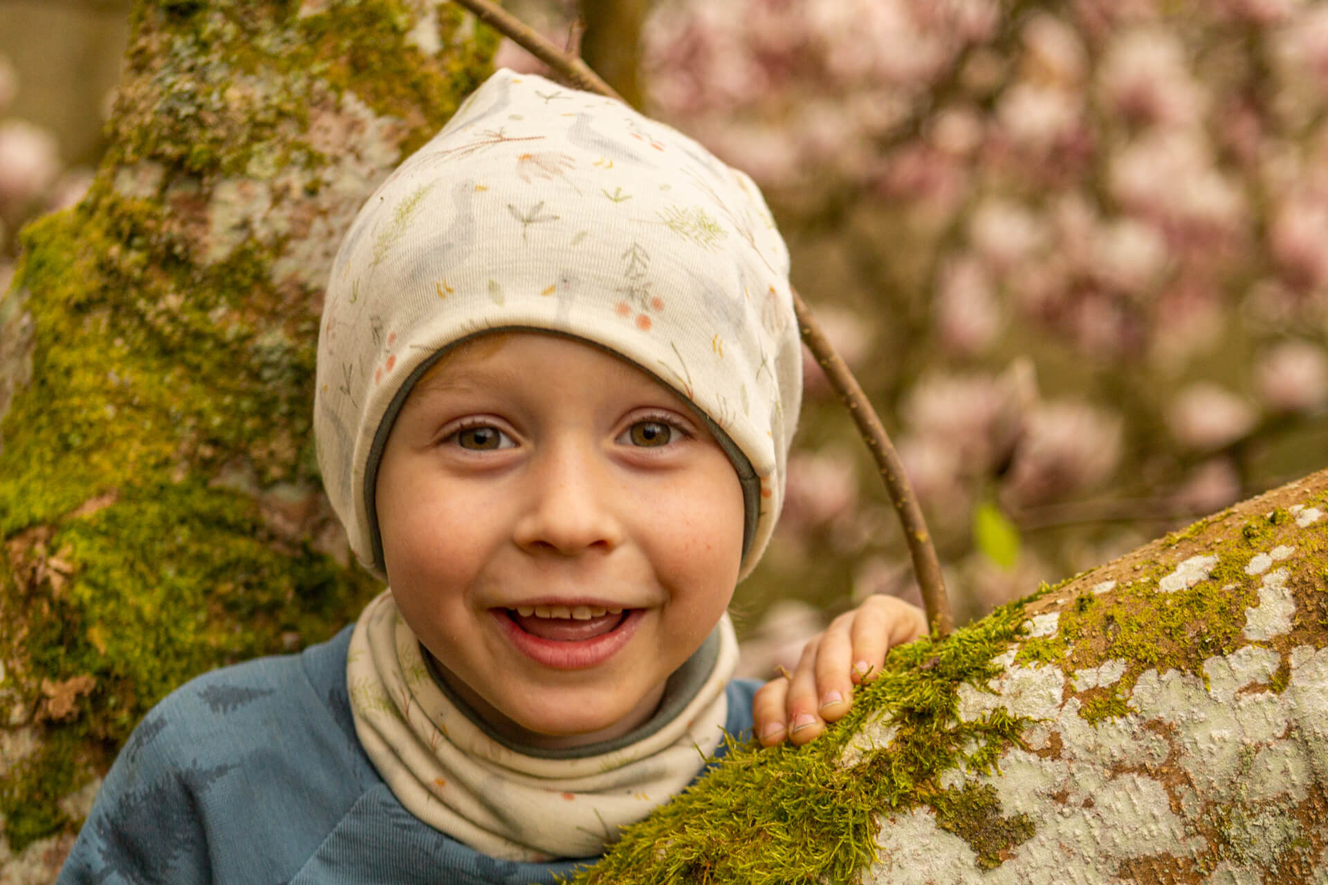 Wolle-Seide-Wendebeanie für Kinder mit Gänsedruck